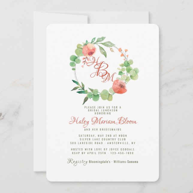 Coral Essence Bridal Luncheon Shower Invitation (Front)