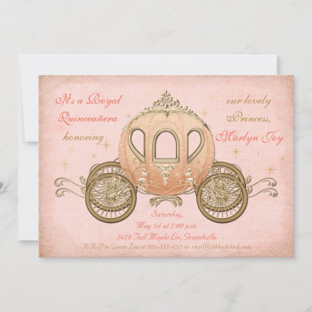 Coral Fairytale Princess Quinceanera Invitations (Front)