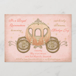 Coral Fairytale Princess Quinceanera Invitations
