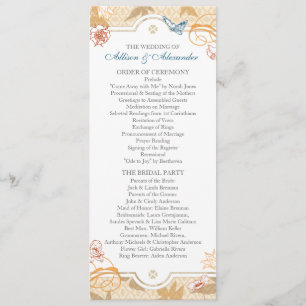 Coral Fall Bohemian Autumn Floral Wedding Program Programme