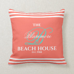 Coral Family Monogram Turquoise Colour Initial Cushion