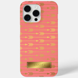 Coral Faux Gold Foil Arrows Pattern iPhone 15 Pro Max Case