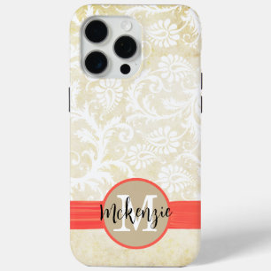 Coral Faux Rhinstone Personalised Damask iPhone iPhone 15 Pro Max Case
