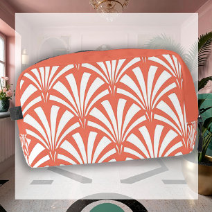 Coral Fizz and White Fans Art Deco Toiletry Bag