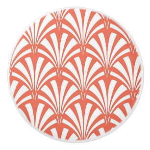Coral Fizz and White Fans Ceramic Knob