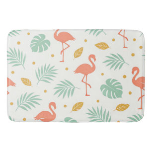 Coral Flamingo Tropical Leaf Pattern Bath Mat