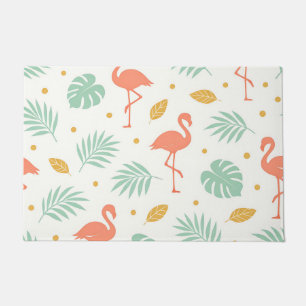 Coral Flamingo Tropical Leaf Pattern Doormat