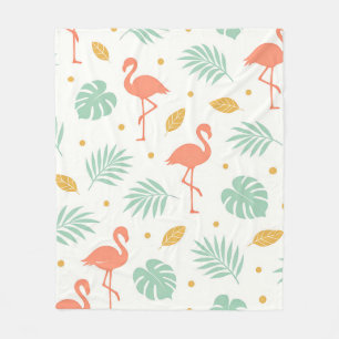 Coral Flamingo Tropical Leaf Pattern Fleece Blanket