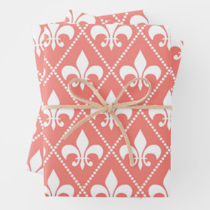 Coral Fleur de Lis Wrapping Paper Sheet