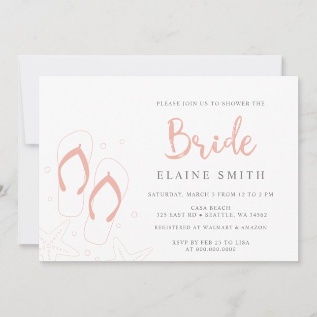 Coral Flip Flops Summer Beach Bridal Shower  Invitation (Front)
