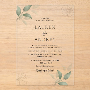 Coral Floral Acrylic Wedding Invitation
