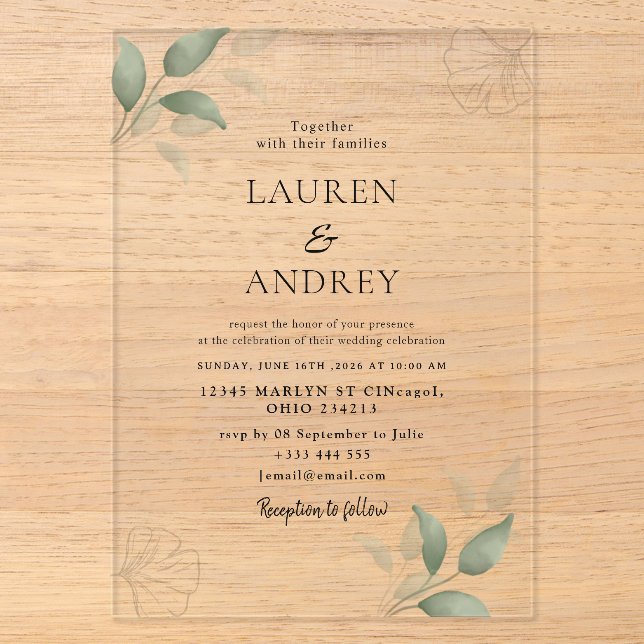 Coral Floral Acrylic Wedding Invitation (Front)