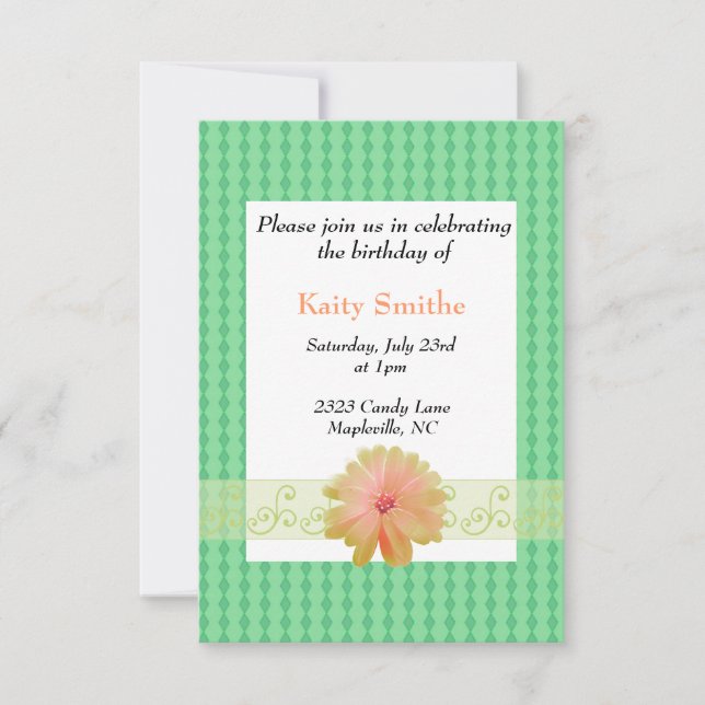 Coral Floral and Diamond Birthday Invitation (Front)