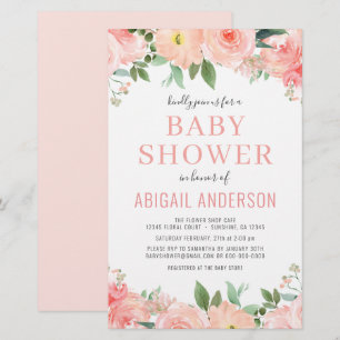 Coral Floral Baby Shower Budget Invitation