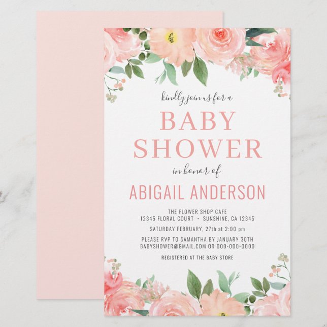 Coral Floral Baby Shower Budget Invitation (Front/Back)