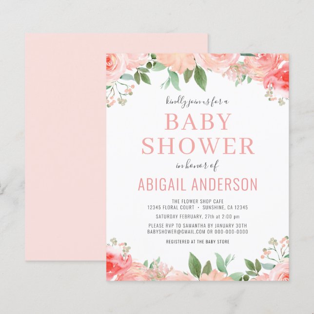 Coral Floral Baby Shower Budget Invitation (Front/Back)
