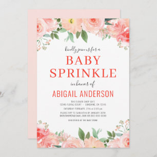  Coral Floral Baby Sprinkle Peach Watercolor  Invitation