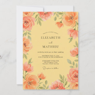 Coral Floral Bloom Romance Wedding Invitation