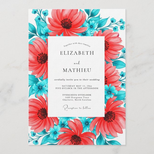 Coral Floral Bloom Wedding Invitation (Front)