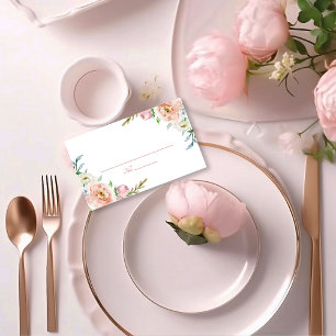 Coral Floral Boho Chic Watercolor Wedding Place Card