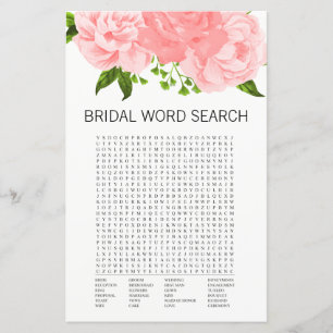 Coral Floral Bridal Shower Word Search Game Card