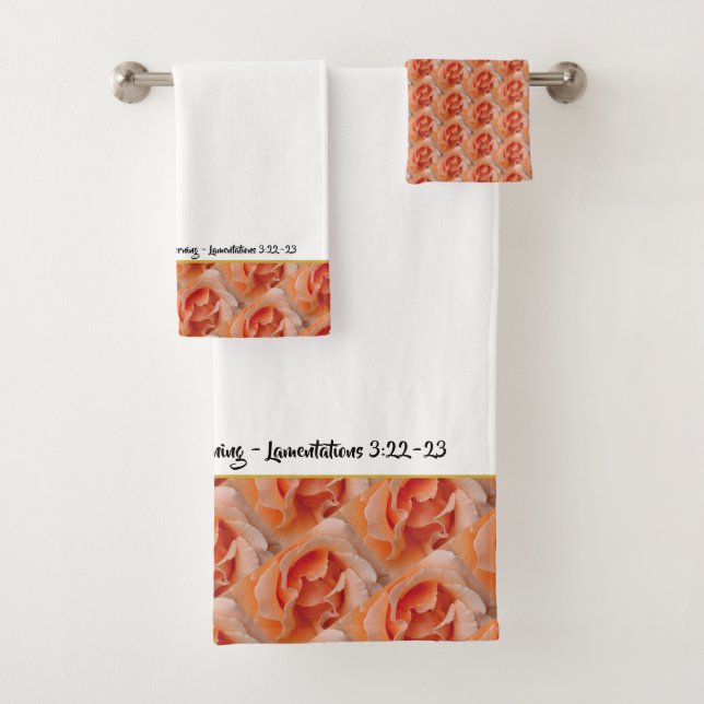 Coral Floral Christian Scripture GOD'S MERCIES Bath Towel Set (Insitu)