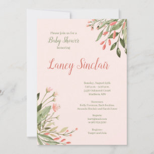 Coral Floral Corners Baby Shower Invitation