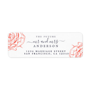 Coral Floral Future Mr Mrs Wedding Return Address