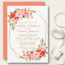 Coral Floral Geometric Gold Wedding