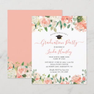 Coral Floral Graduation Party Invitation
