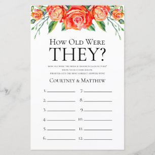 Coral Floral How Old Were They Bridal Shower Game