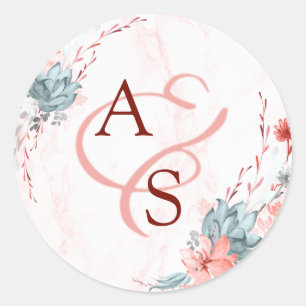 Coral Floral Marble Monogram Wedding Seal