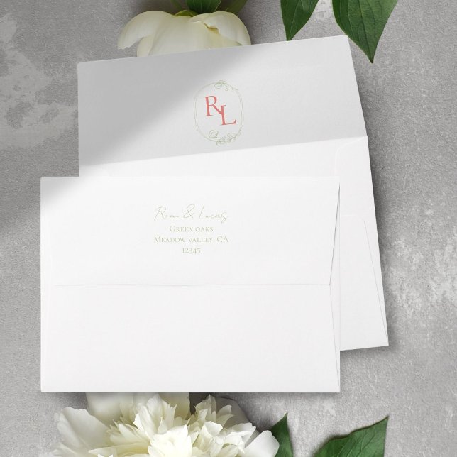 Coral | Floral Monogram Wedding Envelope (Creator Uploaded)
