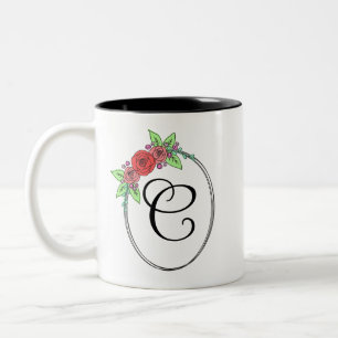 Coral Floral Monogrammed Mug
