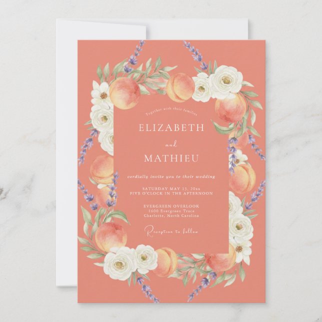 Coral Floral Orchard Wedding Invitation (Front)