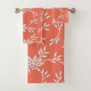 Coral Floral Pattern Bath Towel Set