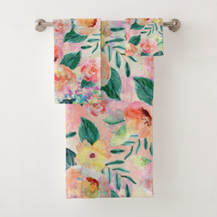 Coral Floral Pattern Towel Set