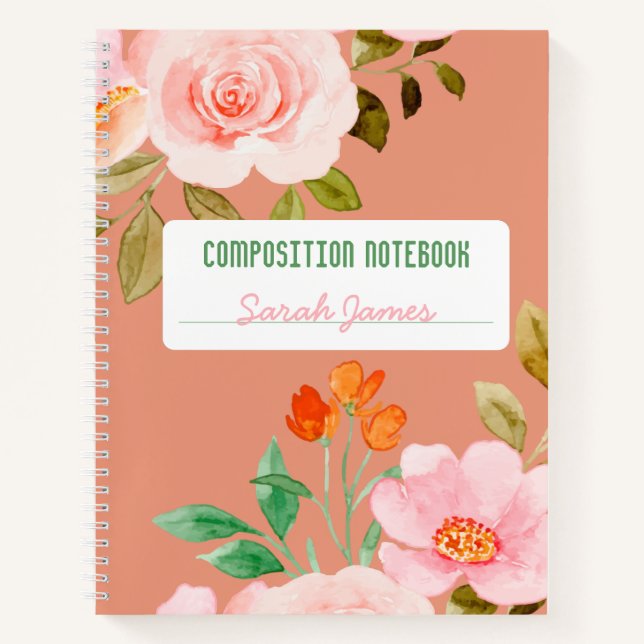 Coral Floral Personalised Composition Journal (Front)