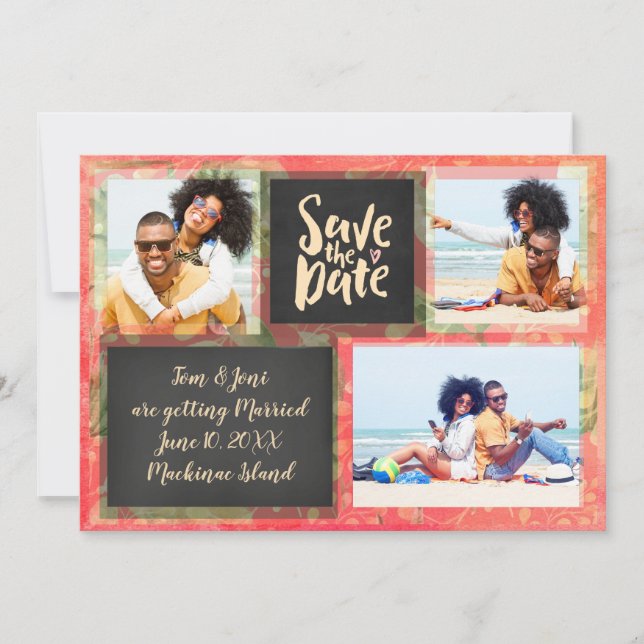 Coral Floral Photo Wedding Save the Date (Front)