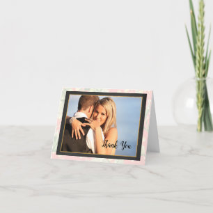 Coral Floral Photo Wedding Thank You