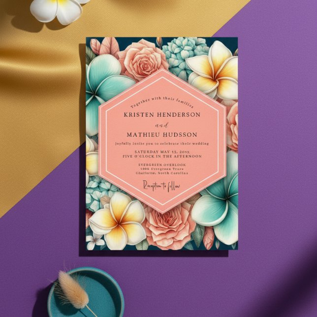 Coral Floral Romance Wedding Invitation (Creator Uploaded)
