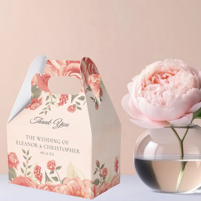Coral Floral Romantic Garden Wedding Custom Favour Box (Creator Uploaded)