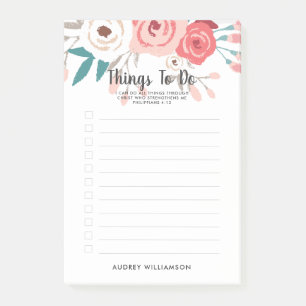 Coral Floral Scripture Personalised To Do List Post-it Notes