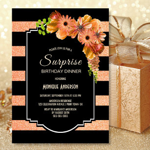 Coral Floral Surprise Birthday Dinner Party Invitation