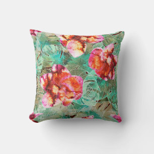 Coral Floral Teal - Boho Vintage Pillow