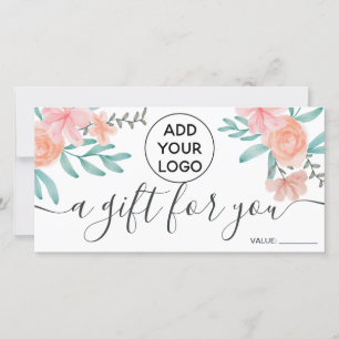 Coral floral watercolor logo gift certificate