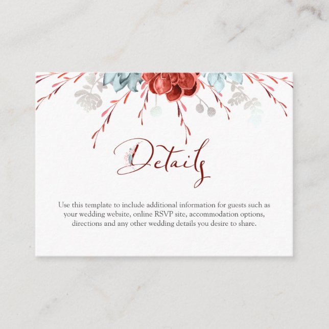 Coral Floral Wedding Details Enclosure Card (Front)