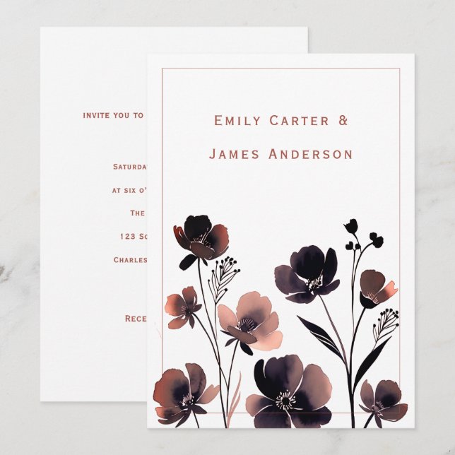 Coral Floral Wedding Invitation (Front/Back)