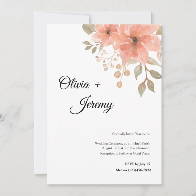 Coral Floral Wedding Invitation (Front)