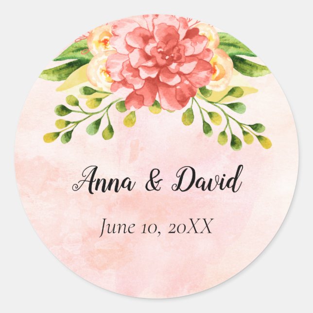 Coral Floral  Wedding Invitation Envelope Sticker (Front)